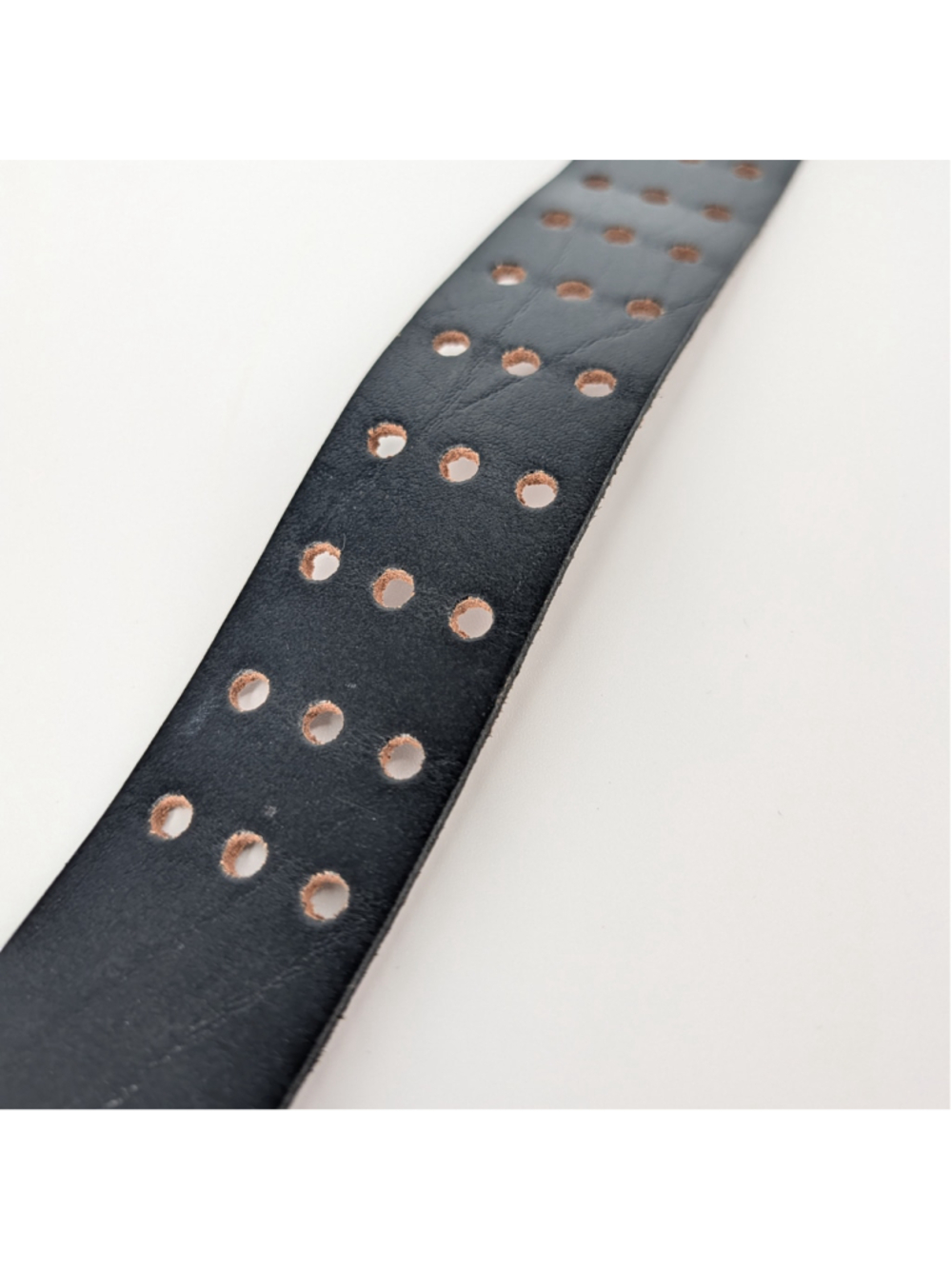Black Top Grain Leather Triple Prong Belt XL 42-44 USA Made Punk Moto Goth - Picture 5 of 16